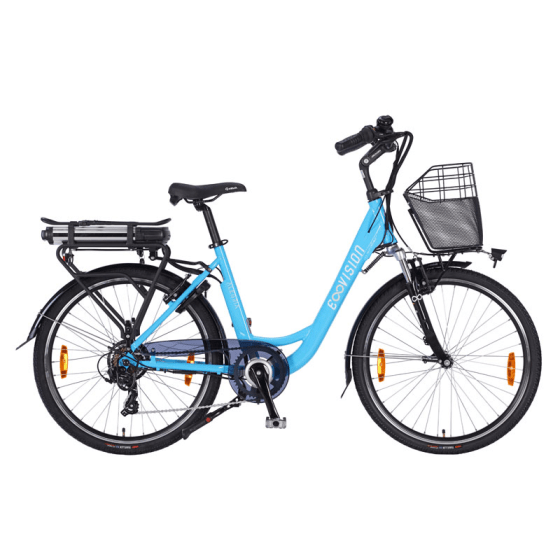 E-Vision Alegria 26 inch elektrische fiets - beschikbaar in zwart, blauw, crème en wit E-Vision Alegria 26 inch elektrische fiets - beschikbaar in zwart, blauw, crème en wit